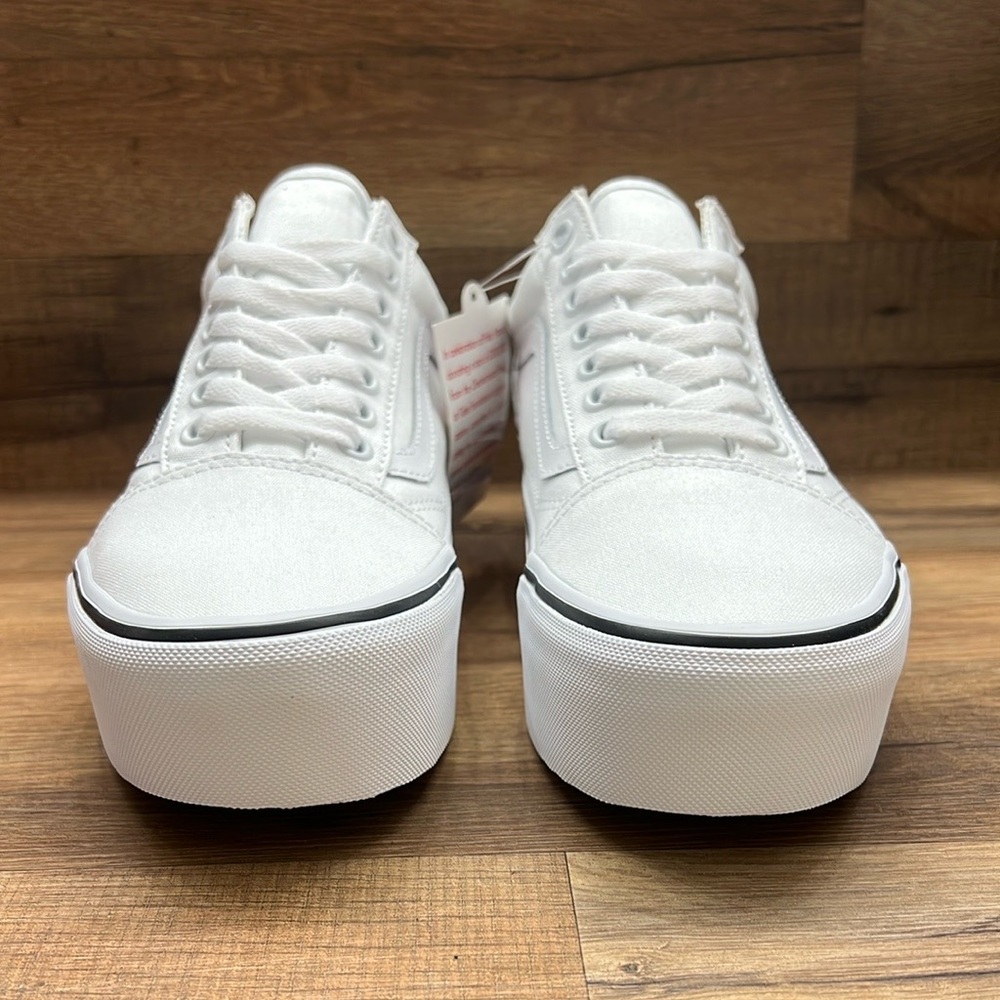 Vans Women's White Platform Sneakers with Rainbow Sole - Picture 3 of 8